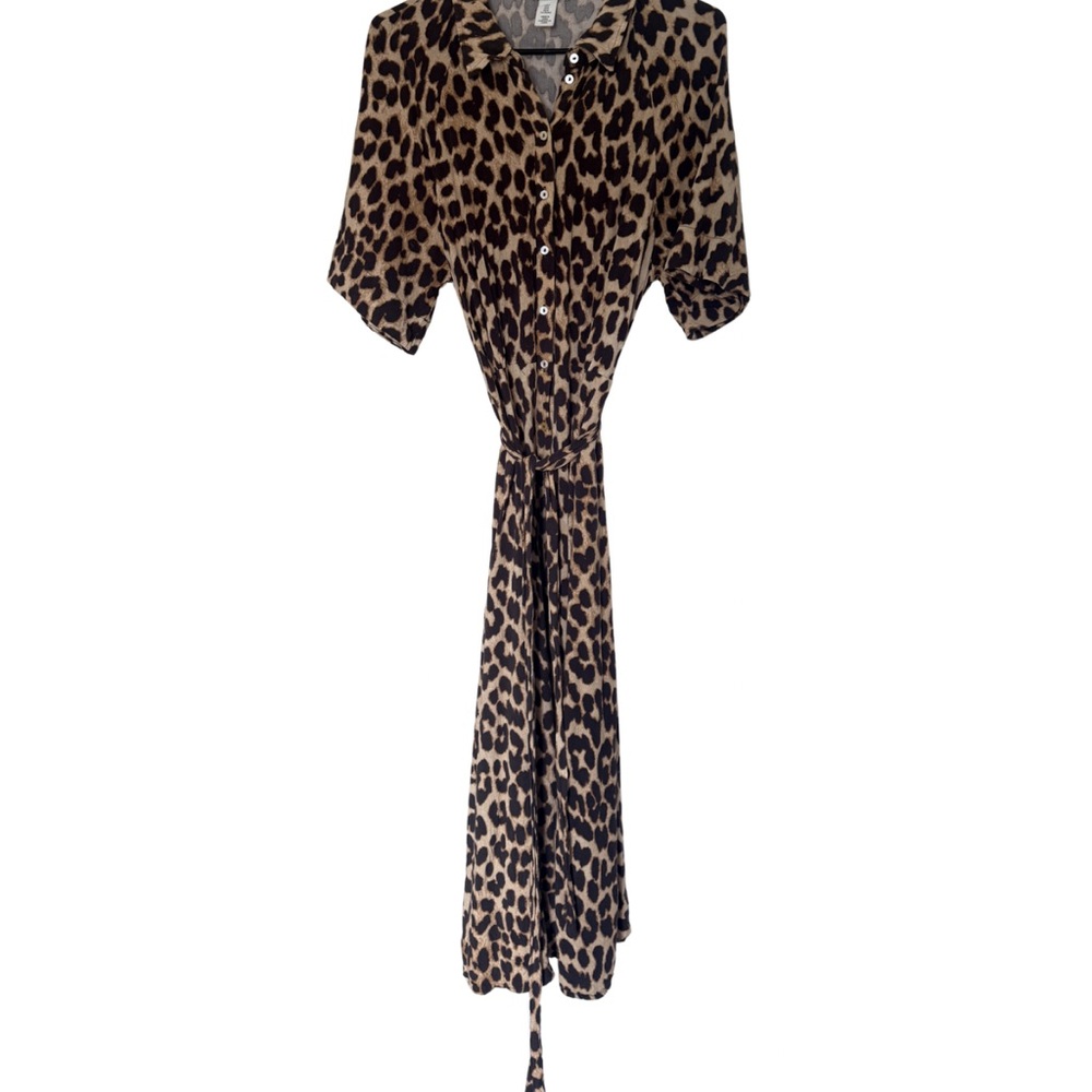 H&M Leopard Print Button-Front Maxi Dress - Tan & Black